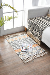 Bohemian Cotton Area Rug with Tassels - Geometric Pattern, Decorative Floor Mat 60*90cm - Front View