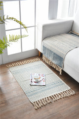 Bohemian Cotton Area Rug with Tassels - Geometric Pattern, Decorative Floor Mat 60*90cm - Front View