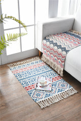 Bohemian Cotton Area Rug with Tassels - Geometric Pattern, Decorative Floor Mat 60*90cm - Front View