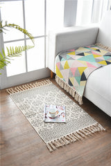 Bohemian Cotton Area Rug with Tassels - Geometric Pattern, Decorative Floor Mat 60*90cm - Front View