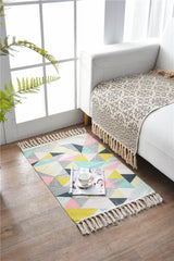 Bohemian Cotton Area Rug with Tassels - Geometric Pattern, Decorative Floor Mat 60*90cm - Front View