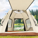 5-8 Person Square Camping Tent | Double-Layer Silver Coated Waterproof Shelter with Awning (240*240*155cm) - Side View