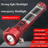 Multi-Functional Safety Flashlight– Rechargeable Waterproof Emergency Torch with USB Charging, High-Lumen for Outdoor and Survival Use (Red) - Front View