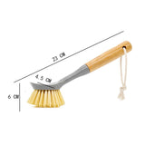 Eco-Friendly Dish Scrub Brush Set - White 2 PCS, Natural Bamboo Handle with Durable Bristles, Random Rope Color - Front View