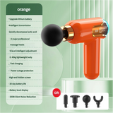 LC002 Orange Portable Massage Gun - Deep Tissue Muscle Massager with 4 Heads and 9 Speed Settings - Front View