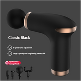 Classic Black Massage Gun - 6-Speed Deep Tissue Massager with 4 Professional Massage Heads - Front View