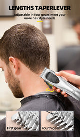 WL-1670 Silver Professional Hair Clipper Set with Adjustable Guards - USB Rechargeable Trimmer with Charging Dock - 45-Degree Angle