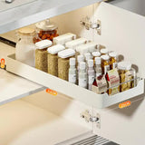 Kitchen Cabinet Pull-Out Organizer for Spices, Jars, and Bottles - Space-Saving Storage Solution (25 width -53 depth) - Top-Down View