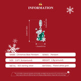 Sterling Silver Santa Bear Pendant - Holiday Pendant with Green Christmas Tree and Santa Hat Design(weighs approximately 2.8g) - Side View