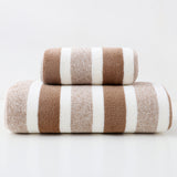 Luxury Cotton Brown Wide Stripe Towel Set - 6 Piece Set (2 Hand Towels, 2 Bath Towels, 2 Washcloths), Ultra Soft and Absorbent - Front View