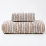 Luxury Cotton Striped Towel Set - 6 Piece Set (2 Hand Towels, 2 Bath Towels, 2 Washcloths), Ultra Soft and Absorbent  (Brown) - Front View