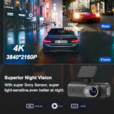 New 4K Car Dash Cam – Front and Rear Dual Recording, Wi-Fi Connectivity, GPS Tracking, 1080P + 4K Resolution - Front View
