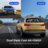 New 4K Car Dash Cam – Front and Rear Dual Recording, Wi-Fi Connectivity, GPS Tracking, 1080P + 4K Resolution - Top-Down View