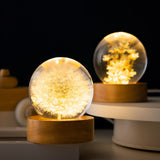 Luminous 3D Dandelion Crystal Ball Beech Wood Stand Base Preserved Flower Sphere Ball Desktop Ornaments Bithday Christmas Gifts - Side View