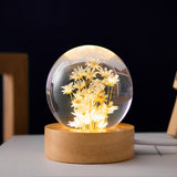 Luminous 3D Dandelion Crystal Ball Beech Wood Stand Base Preserved Flower Sphere Ball Desktop Ornaments Bithday Christmas Gifts - Front View