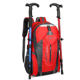 Red Lightweight Hiking Backpack - Waterproof Outdoor Travel & Camping Bag with Multi-Compartment Design - 45-Degree Angle