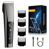Black Professional Rechargeable Hair Clipper with Digital LED Display - Precision Trimmer for Men - Front View
