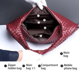 White Elegant Woven PU Leather Hobo Bag - Stylish Large-Capacity Shoulder Handbag for Women - Top-Down View