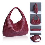 White Elegant Woven PU Leather Hobo Bag - Stylish Large-Capacity Shoulder Handbag for Women - 45-Degree Angle
