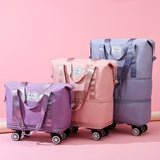 Blue Large Capacity Foldable Travel Bags with Wheels - Lightweight Waterproof Duffel Totes - Front View