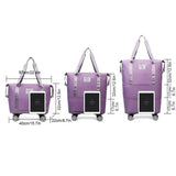 Blue Large Capacity Foldable Travel Bags with Wheels - Lightweight Waterproof Duffel Totes - 45-Degree Angle