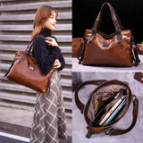 Classic Vintage PU Leather Handbag-Spacious Shoulder and Crossbody Tote for Women (Brown) - Side View