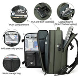 Army Green Expandable Waterproof Laptop Backpack - Fits 17-Inch Laptop, Anti-Theft Design, Travel Friendly - Side View