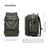 Army Green Expandable Waterproof Laptop Backpack - Fits 17-Inch Laptop, Anti-Theft Design, Travel Friendly - Top-Down View