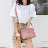 White PU Leather Quilted Crossbody Bag for Women - Compact Multi-Compartment Shoulder Purse - Front View