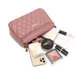 White PU Leather Quilted Crossbody Bag for Women - Compact Multi-Compartment Shoulder Purse - Side View