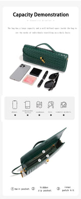 Black Luxury Woven PU Leather Clutch - Elegant Women's Evening Baguette Bag with Adjustable Shoulder Strap - Top-Down View