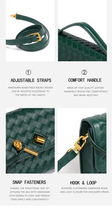 Wine Red Luxury Woven PU Leather Clutch - Elegant Women's Evening Baguette Bag with Adjustable Shoulder Strap - Front View