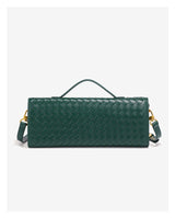 Wine Red Luxury Woven PU Leather Clutch - Elegant Women's Evening Baguette Bag with Adjustable Shoulder Strap - 45-Degree Angle