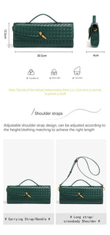 Deep Green Luxury Woven PU Leather Clutch - Elegant Women's Evening Baguette Bag with Adjustable Shoulder Strap - Side View