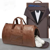 Red PU Leather Travel Duffel Bag - Large Capacity Waterproof Suit Bag with Shoe Compartment - Front View