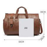 Champagne PU Leather Travel Duffel Bag - Large Capacity Waterproof Suit Bag with Shoe Compartment - 45-Degree Angle