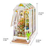 Dollhouse Miniature DIY Greenhouse Kit - Garden House with LED Lights - Side View