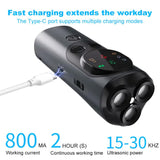 P10 Black  Ultrasonic Dog Repellent Device - Dual-Mode Flashlight and Ultrasonic Dog Deterrent - Top-Down View