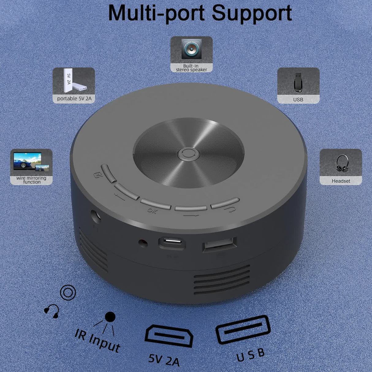 Portable Mini Projector with Smartphone Screen Sync, USB
