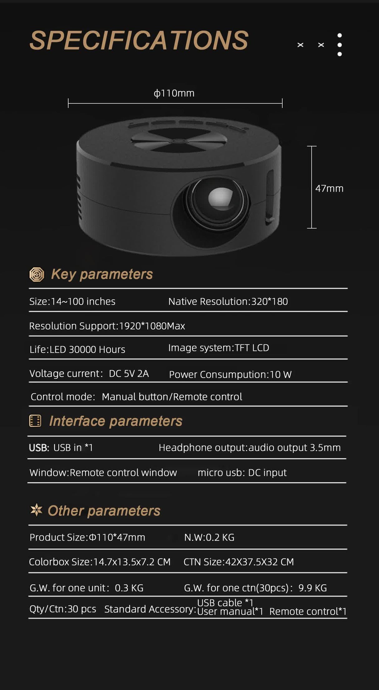 Portable Mini Projector with Smartphone Screen Sync, USB
