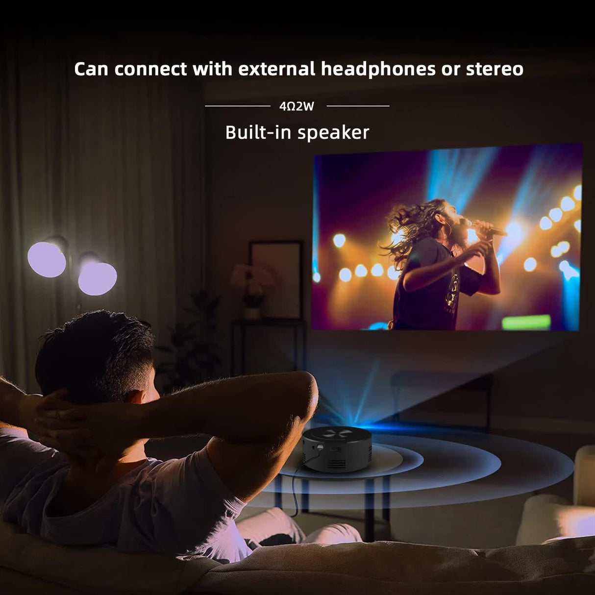 Portable Mini Projector with Smartphone Screen Sync, USB