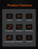 Black Digital Night Vision Binoculars - 3.0'' IPS Screen, 10X Optical Zoom, 2.5K Video Recording, Infrared, image 5