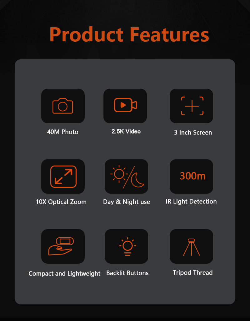Black Digital Night Vision Binoculars - 3.0'' IPS Screen, 10X Optical Zoom, 2.5K Video Recording, Infrared, image 5