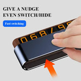 Silver Dual-Number Alloy and Wood Temporary Parking Card - Sliding Privacy Design, Includes 8 Number Sets - Side View