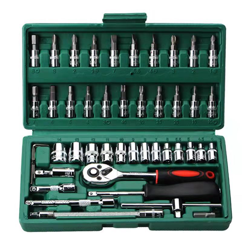 46-Piece Professional Socket Wrench Set - 1/4 Drive, Chrome Vanadium Steel, Ratchet & Bit Kit for Au