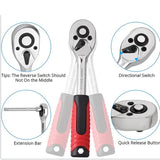 82-Piece Professional Automotive Repair Tool Set - 1/2 & 1/4 Drive Ratchets, Sockets, and Wrenches for Engine, Tire, and Spark Plug Maintenance - Side View
