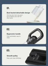 Black Portable Cordless Vacuum Cleaner - 120W, 10KPa Suction, 2000mAh Battery, Lightweight Design, with Soft Brush Attachment - 45-Degree Angle