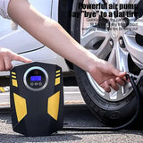 Portable 12V Digital Tire Inflator Air Compressor with LED Light - 120W, 300cm Power Cord, Multi-Purpose for Cars, Motorcycles, Bicycles, and Inflatables - Front View