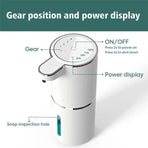 White Automatic Foaming Soap Dispenser with Rechargeable Battery, Touch Control, and 380ml Capacity - IPX5 Waterproof