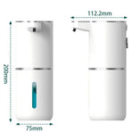 White Automatic Foaming Soap Dispenser with Rechargeable Battery, Touch Control, and 380ml Capacity - IPX5 Waterproof